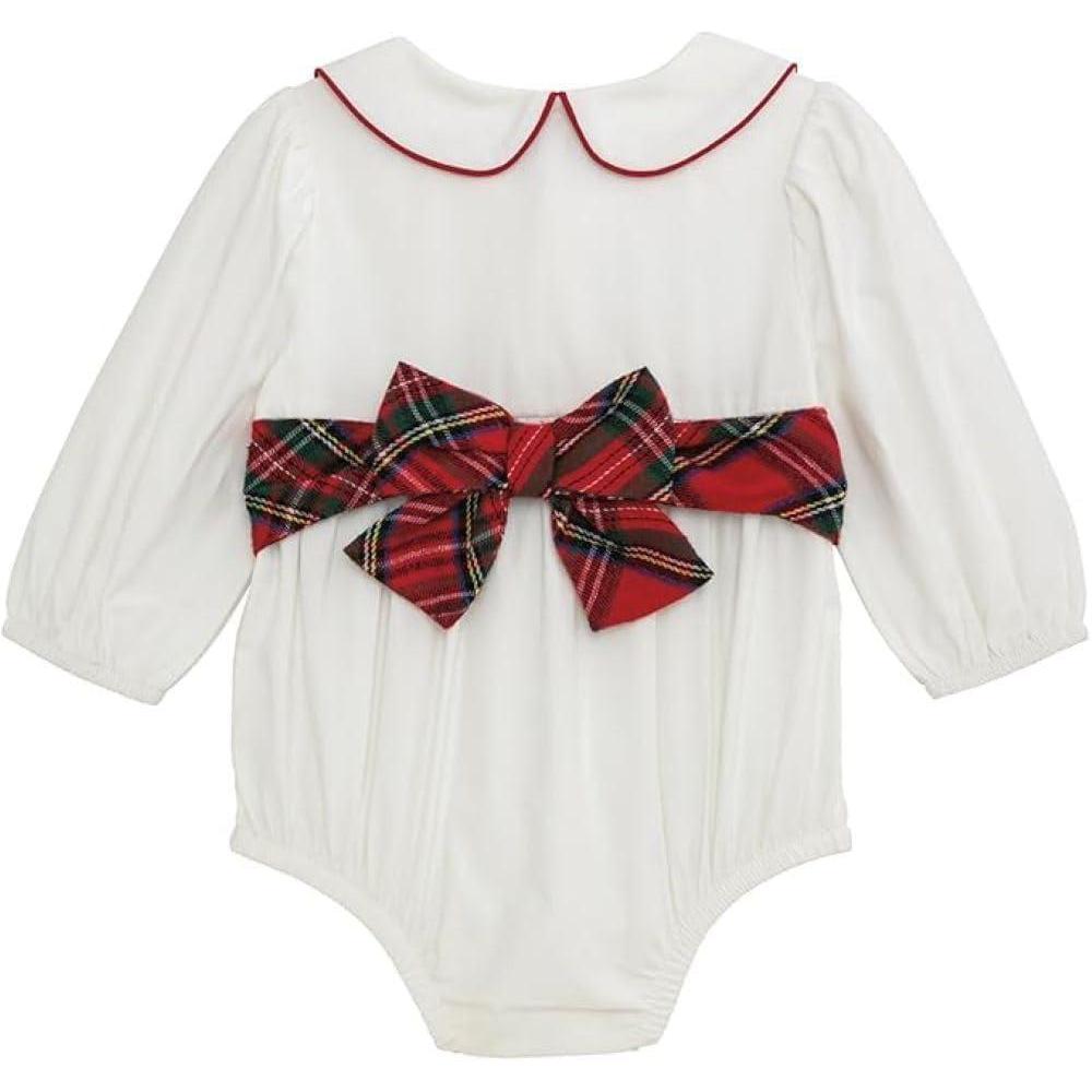 image:imageMud Pie Girls Kids Christmas Poplin Tartan Bow BubbleWhite