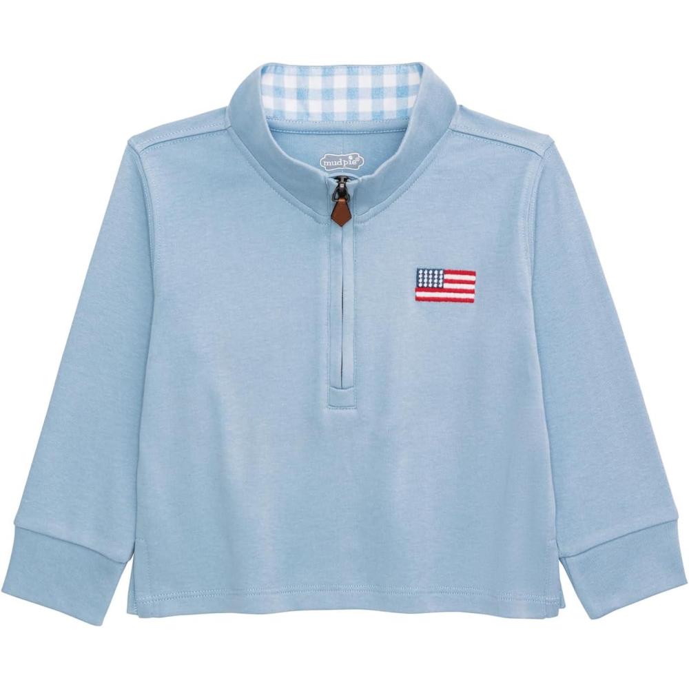 image:imageMud Pie Toddler Boy Light Blue Flag Quarter Zip Pullover