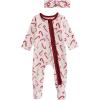 Mud Pie Baby Girls Kids Christmas Candy Cane Sleeper(Red)