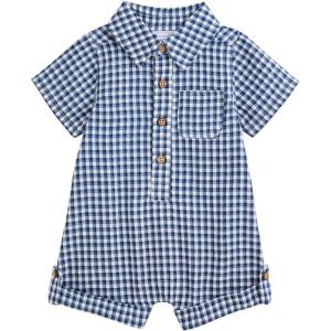 Mud Pie Baby Boy Gingham Collar Shortall(Blue)