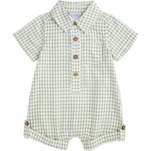 Mud Pie Baby Boy Gingham Collar Shortall(Green)