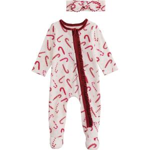 Mud Pie Baby Girls Kids Christmas Candy Cane Sleeper(Red)