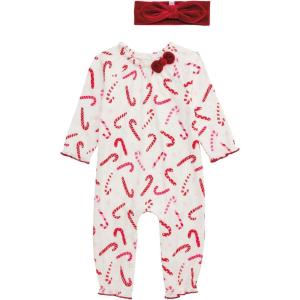 Mud Pie Baby Girls’ Mud Pie Kids Christmas Candy Cane One Piece(Red)