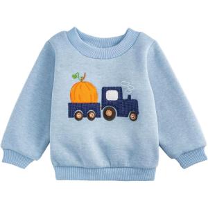 Mud Pie Boys’ Pumpkin Tractor Sweatshirt(Blue)