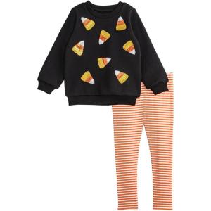 Mud Pie Girls’ Candy Corn Sweatshirt and Legging(Black)
