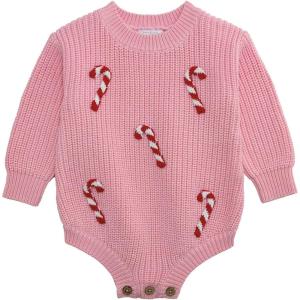 Mud Pie Girls Kids Christmas Candy Cane Sweater Bubbles(Pink)