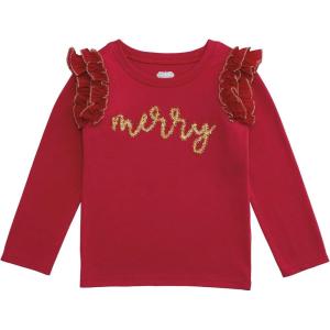 Mud Pie Girls Kids Christmas Holiday Tinsel Long Sleeve Shirt(Red)