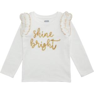 Mud Pie Girls Kids Christmas Holiday Tinsel Long Sleeve Shirt(White)
