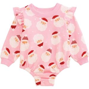 Mud Pie Girls Kids Christmas Santa Sweatshirt Bubble(Pink)