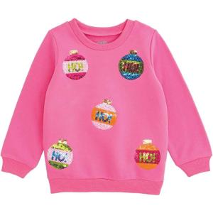 Mud Pie Girls’ Mud Pie Kids Christmas Sequin Ornament Sweatshirt(Pink)