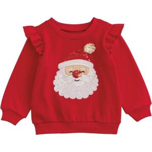 Mud Pie Girls’ Mud Pie Kids Christmas Sequin Santa Sweatshirt(Red)