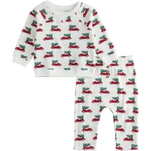 Mud Pie Kids Christmas Christmas Car Print Two Piece Apparel Set