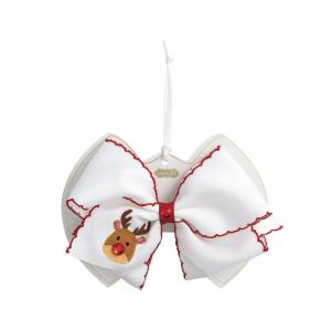 Mud Pie Kids Christmas Reindeer Embroidered Bows(White)