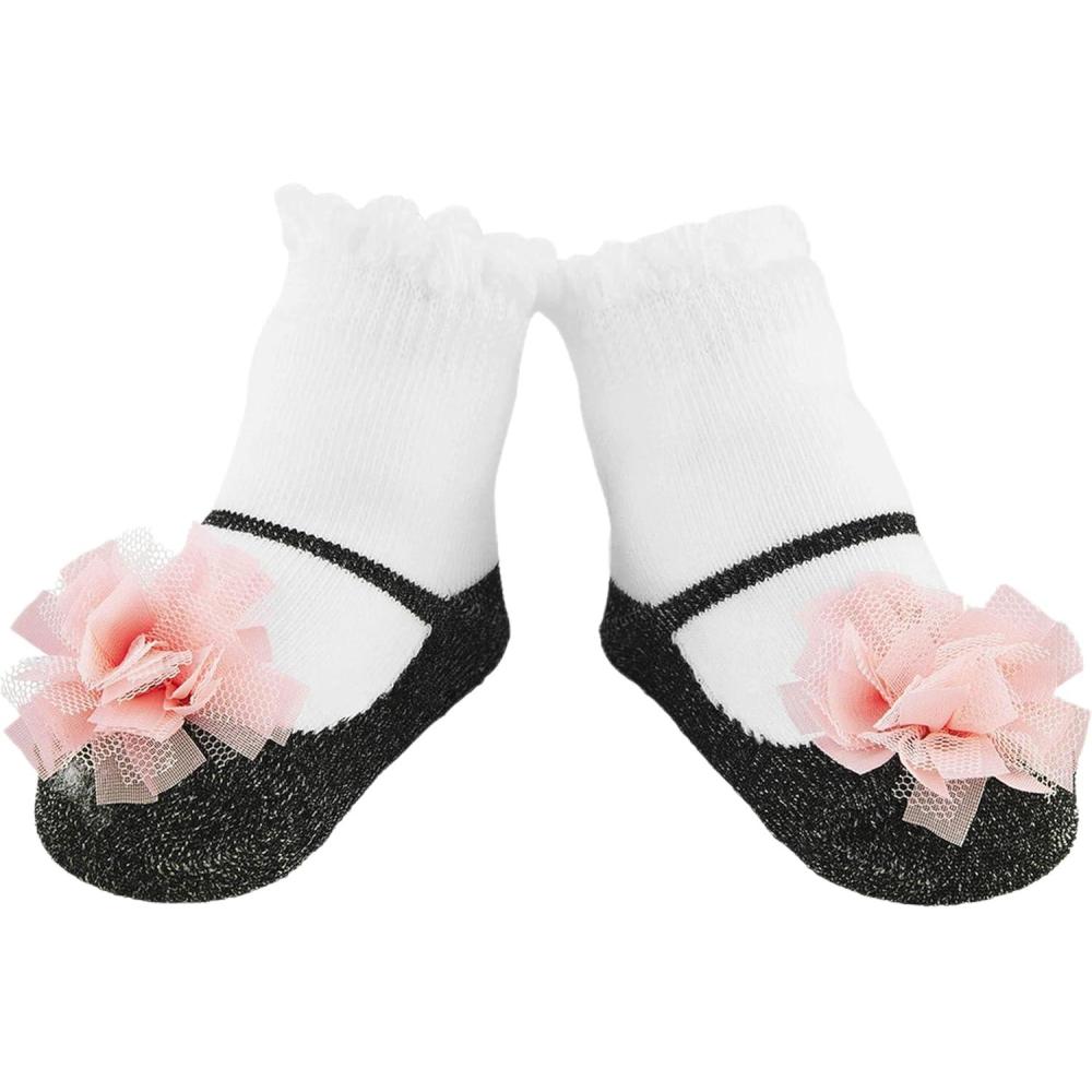 image:imageMud Pie Baby Girls Black and Pink Puff Socks 012 Months