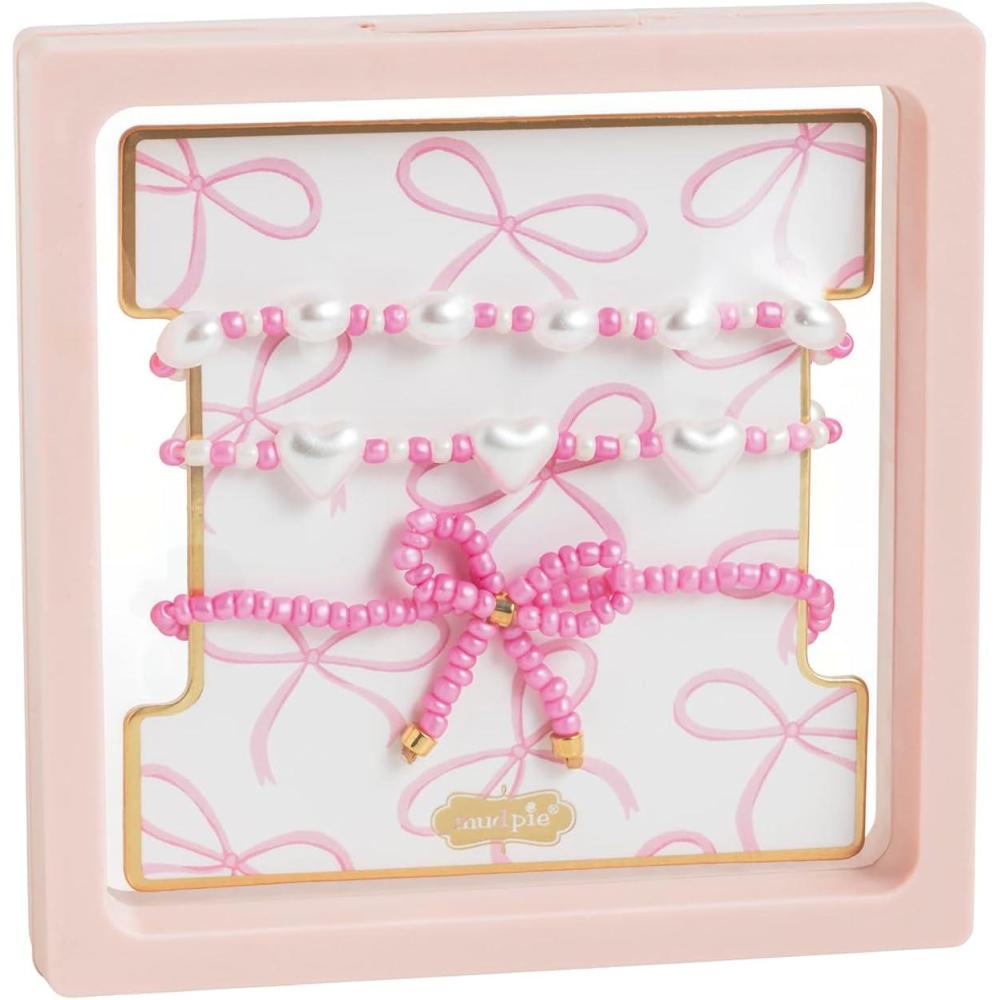 image:imageMud Pie Womens Bow Beaded Bracelet Set of 3Pink