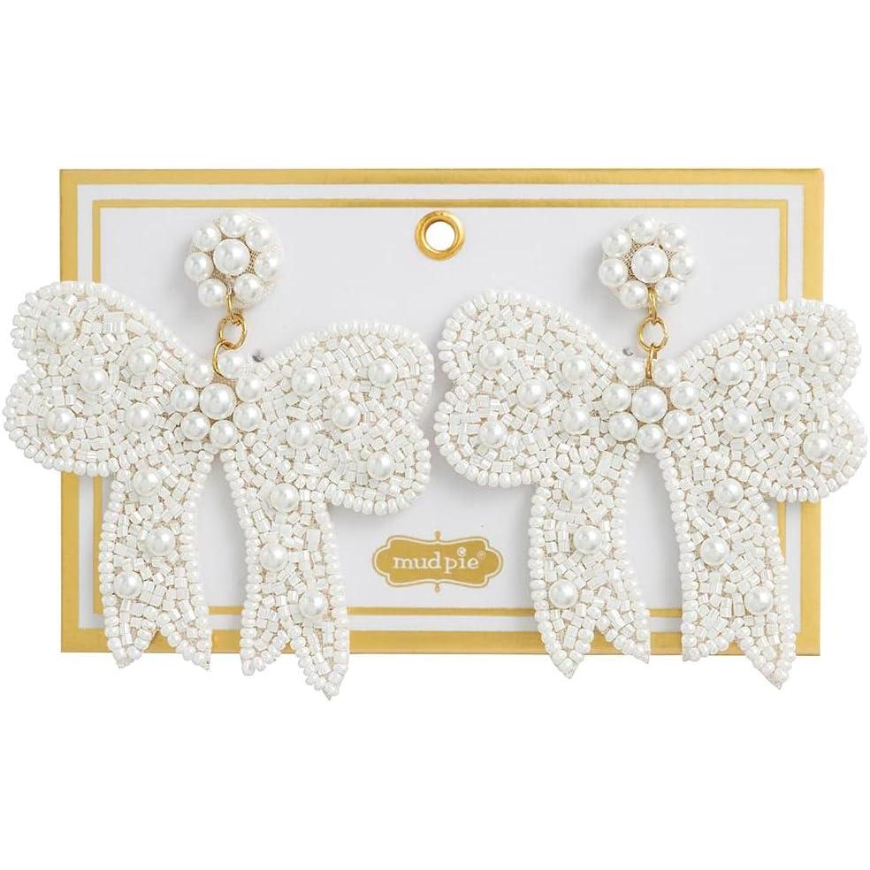 image:imageMud Pie Womens Bow Beaded EarringsWhite
