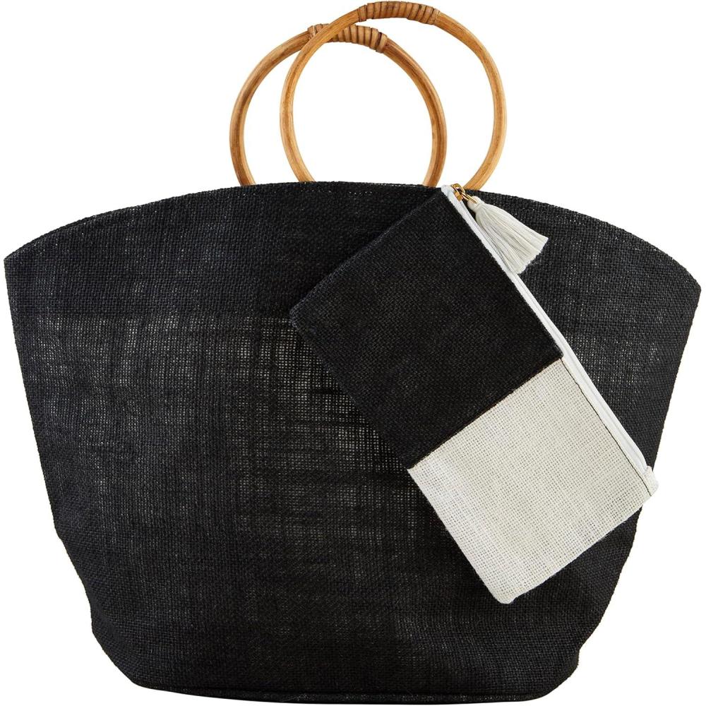 image:imageMud Pie Womens Mud Pie Womens Jute Tote amp Case SetBlack