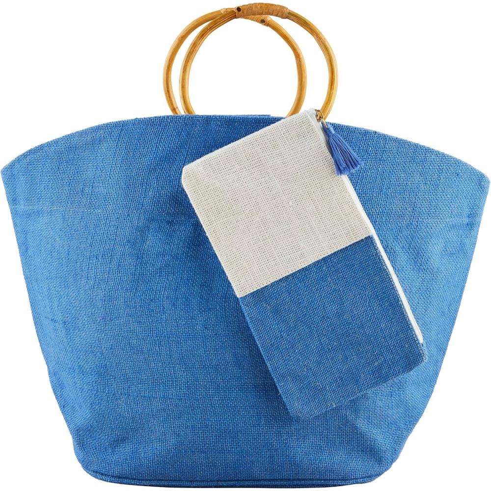 image:imageMud Pie Womens Mud Pie Womens Jute Tote amp Case SetBlue