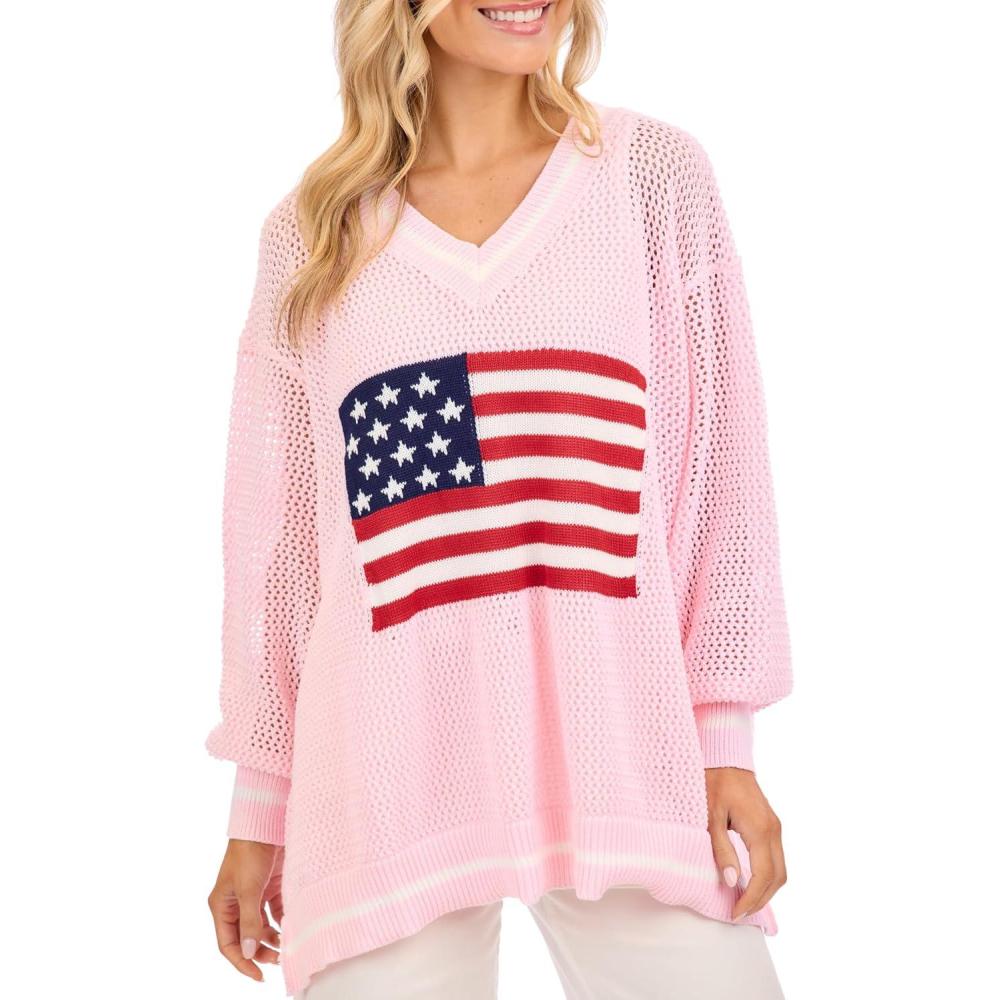 image:imageMud Pie Womens One Size American Flag SweaterPink
