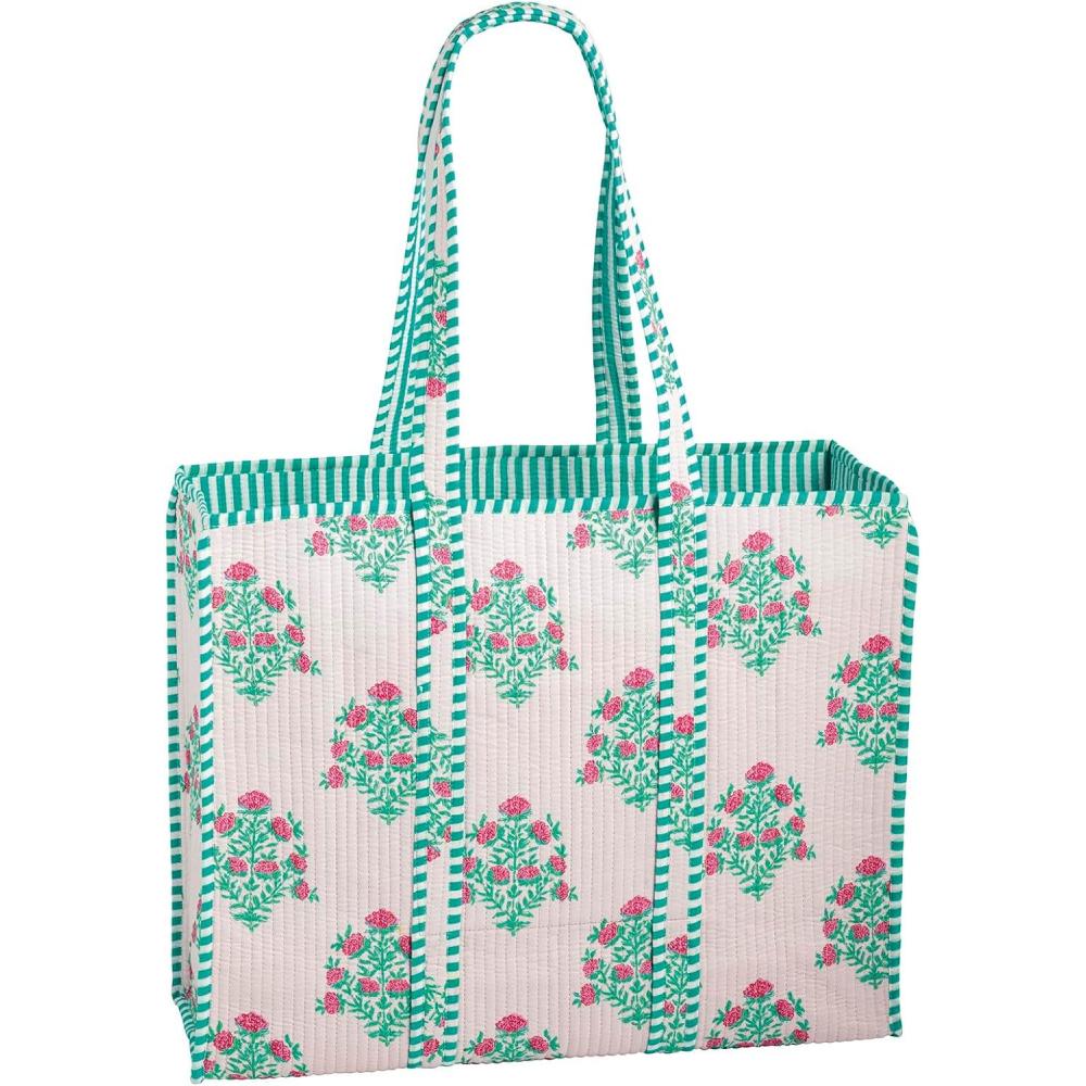 image:imageMud Pie Womens Pink Dahlia Block Print Tote