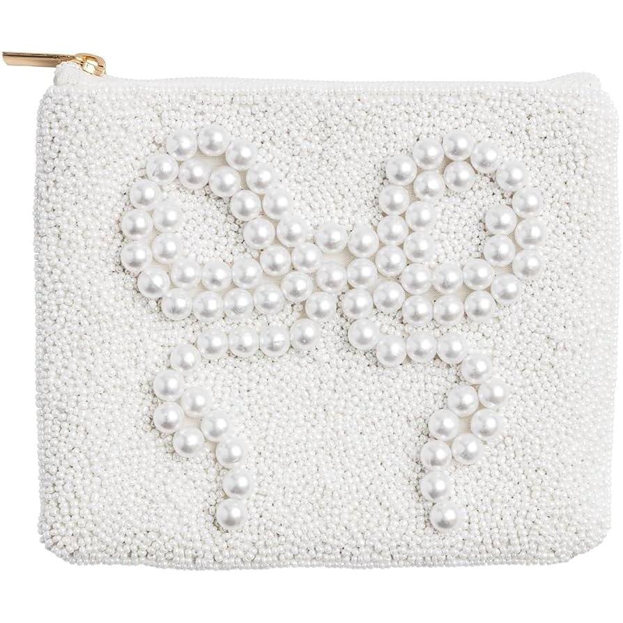 image:imageMud Pie Womens White Bow Beaded CaseBeige