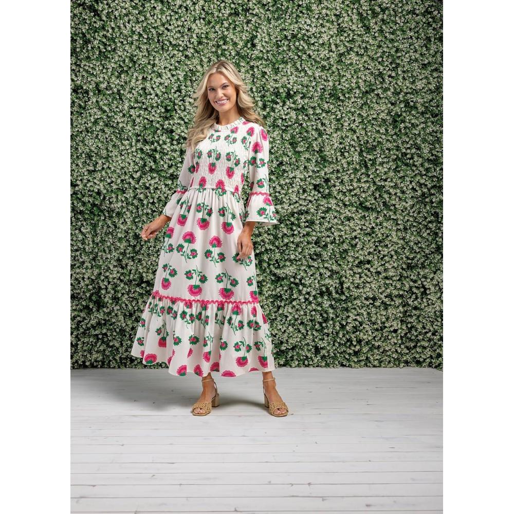 image:imageMud Pie Womens White Elle Smocked Maxi Dress