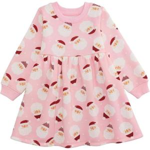 Mud Pie Baby Girls’ Mud Pie Kids Christmas Printed Santa Dress(Pink)