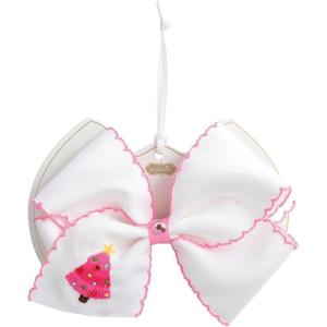 Mud Pie Girls Kids Christmas Embroidered Bows, Pink, 4 1/4″ x 5 1/2″