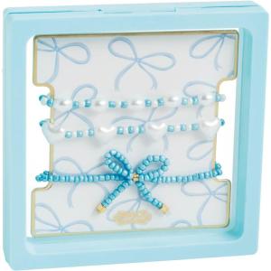 Mud Pie Women’s Bow Beaded Bracelet Set of 3(Blue)