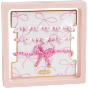 Mud Pie Women’s Bow Beaded Bracelet Set of 3(Pink)