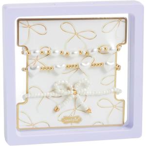 Mud Pie Women’s Bow Beaded Bracelet Set of 3(White)