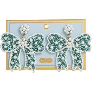 Mud Pie Women’s Bow Beaded Earrings(Blue)
