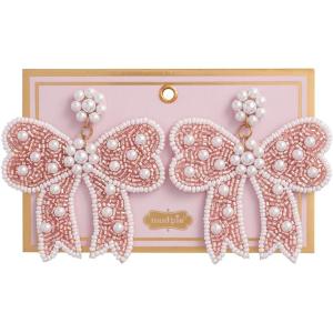 Mud Pie Women’s Bow Beaded Earrings(Pink)