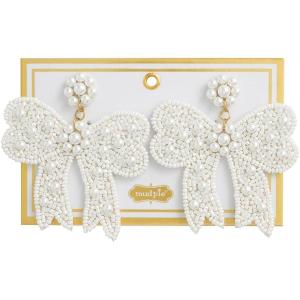 Mud Pie Women’s Bow Beaded Earrings(White)