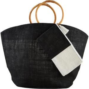 Mud Pie Women’s Mud Pie Women’s Jute Tote & Case Set(Black)