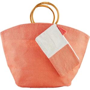 Mud Pie Women’s Mud Pie Women’s Jute Tote & Case Set(Coral)