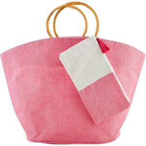 Mud Pie Women’s Mud Pie Women’s Jute Tote & Case Set(Pink)