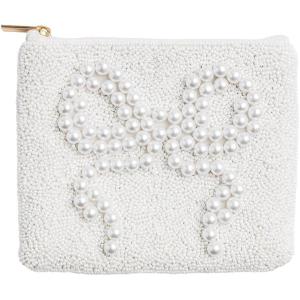 Mud Pie Women’s White Bow Beaded Case(Beige)
