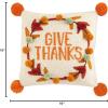 Mud Pie Give Thanks Hooked Wool Pillow, 16″ x 16″, Orange
