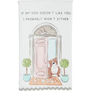 Mud Pie Beware Dog RIC Rac Towel; 26″ x 16 1/2″