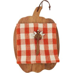 Mud Pie Pumpkin Board Set, Orange Check, board 13″ x 11″ | spreader 5 1/2″ | towel 24″ x 16″