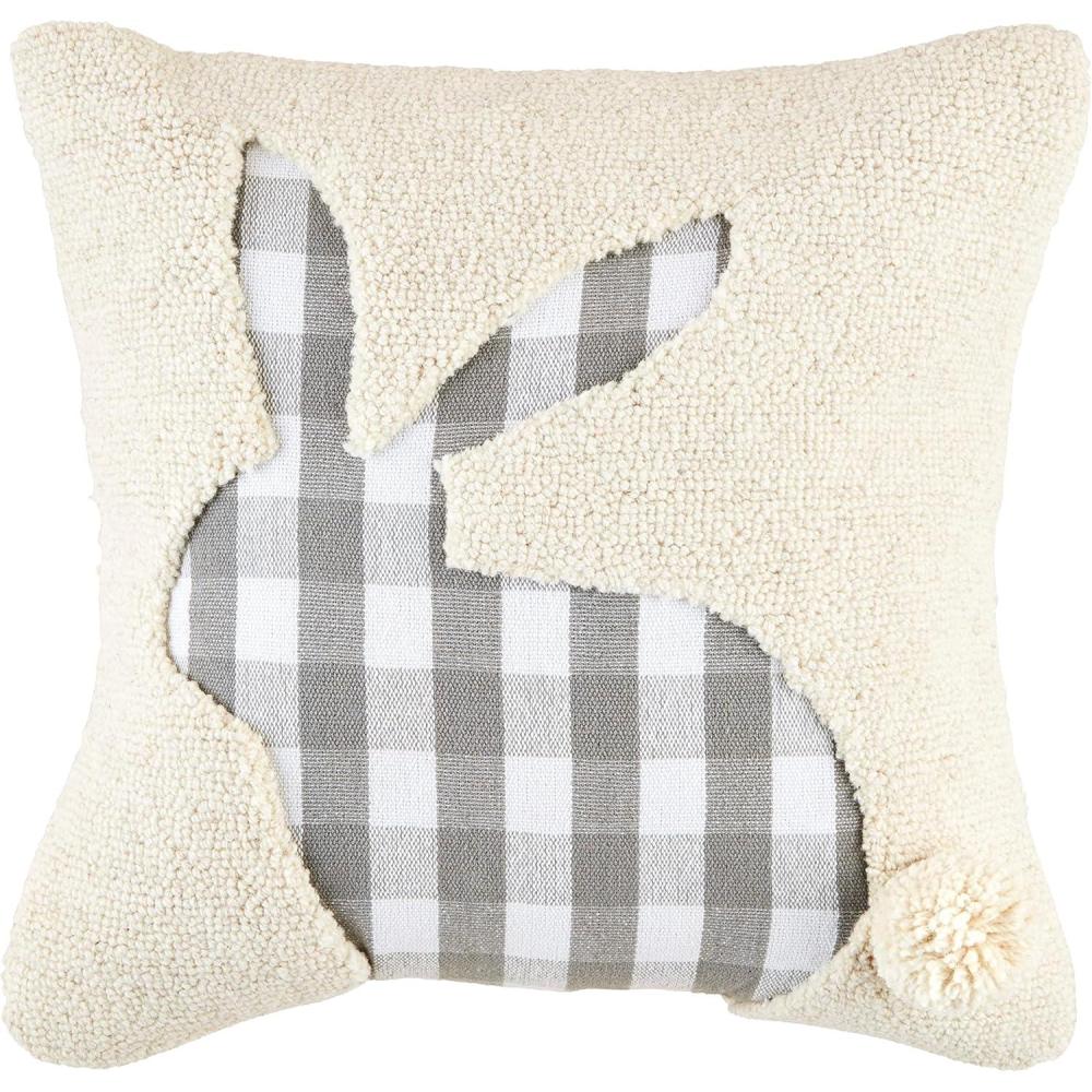 image:imageMud Pie Check Bunny Hooked Pillow 16 x 16