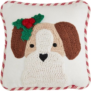 Mud Pie Front Facing Crochet Pillow, 8″ x 8″, White