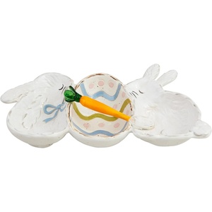 Mud Pie Bunny Triple Dip Set; dish 6″ x 11 1/4″ | spoon 5″