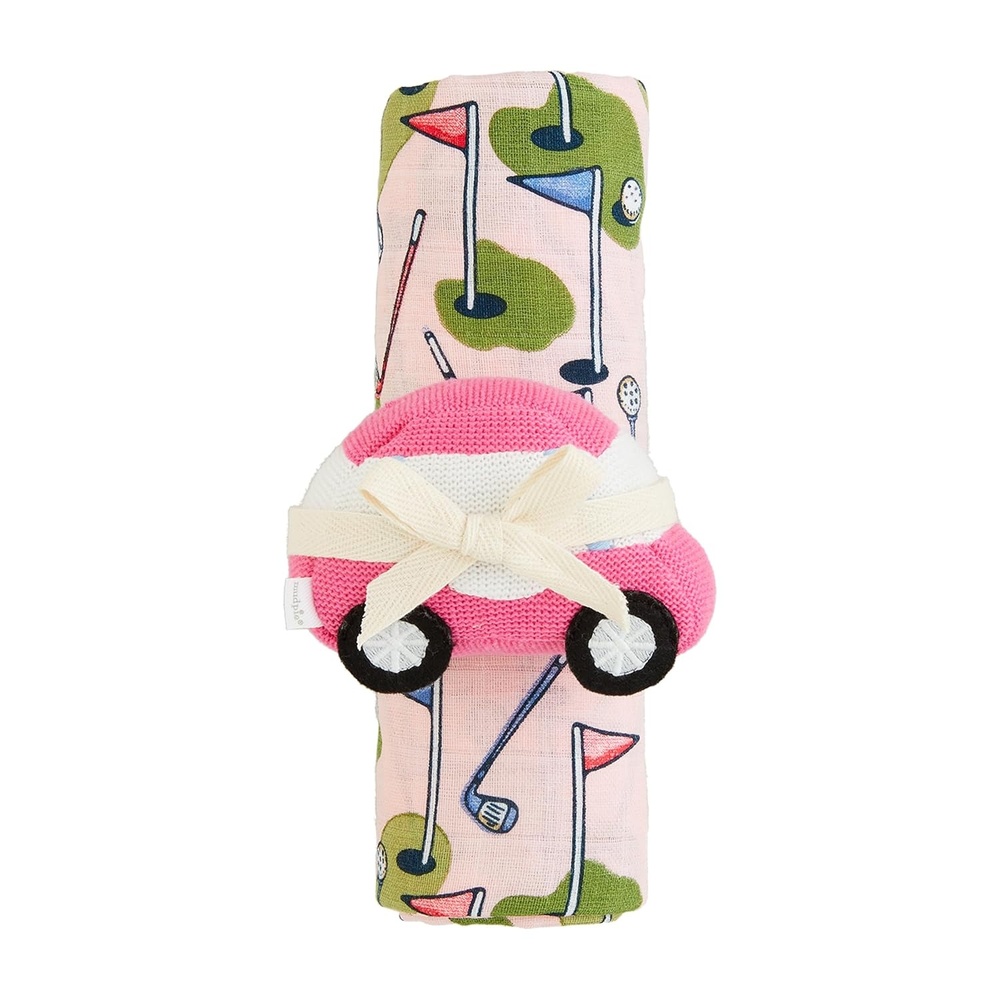 image:imageMud Pie Kids Pink Golf Swaddle and Rattle Swaddle 47 X 47 Rattle 3 X 4 12