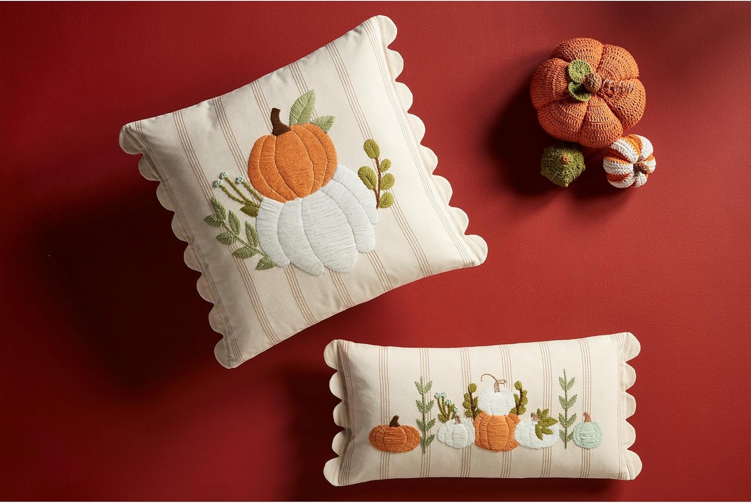 image:imageMud Pie Square Scallop Pumpkin Pillows 20 x 20 Multi
