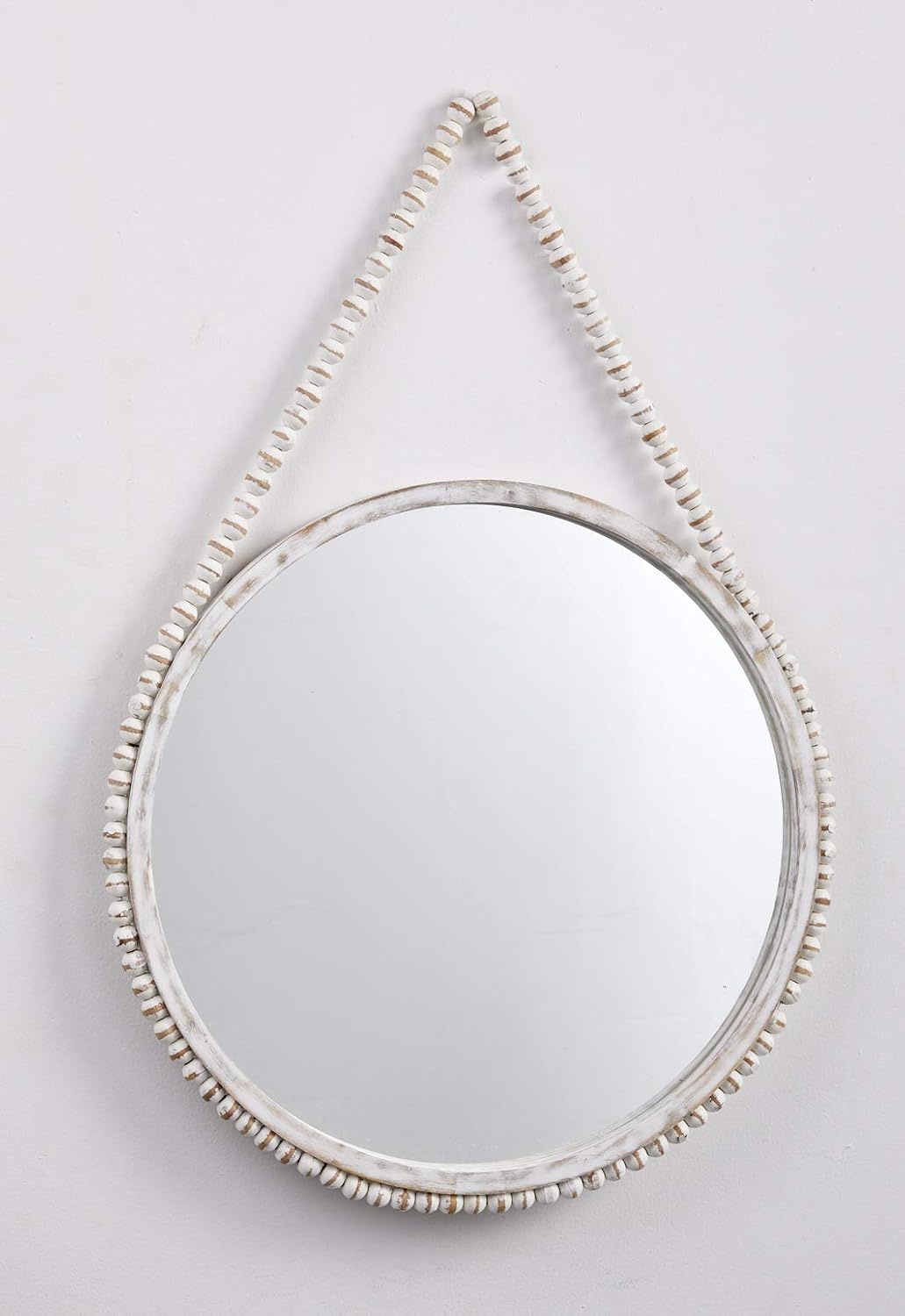 image:imageMud Pie Large Beaded Wood Wall Mirror White 28 x 20