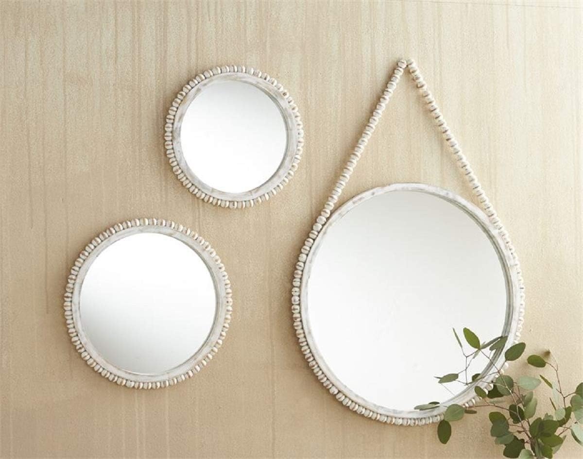 image:imageMud Pie Large Beaded Wood Wall Mirror White 28 x 20