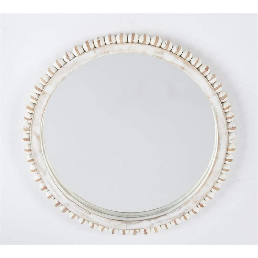image:imageMud Pie Large Beaded Wood Wall Mirror White 28 x 20