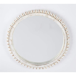 Mud Pie Large Beaded Wood Wall Mirror, White, 28″ x 20″